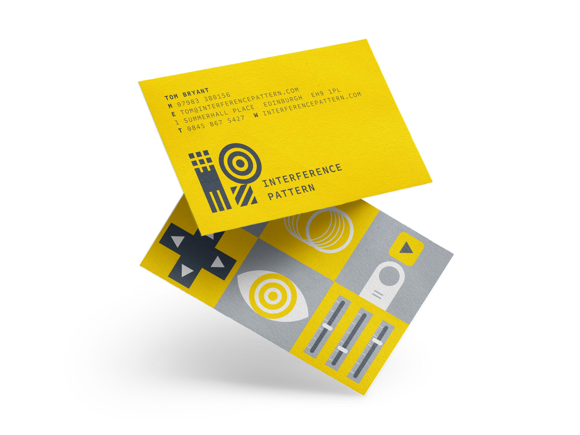 Interference Pattern animation studio business cards designed by Monumentum Brands
